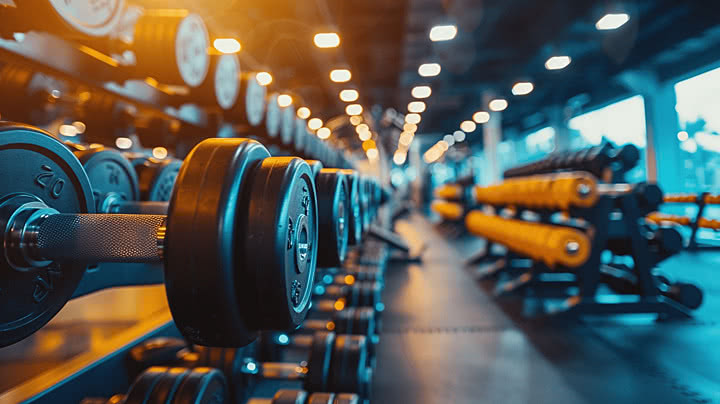 Rows of Dumbbells in the Gym