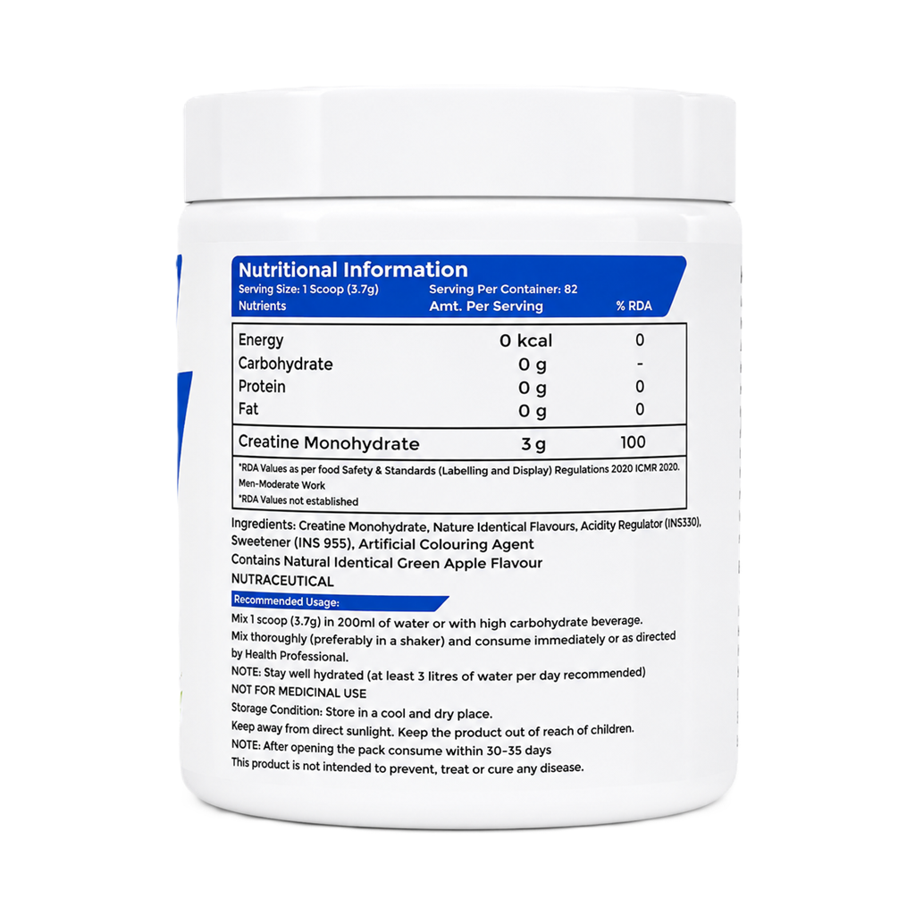 GNR Grow Fit Micronized Creatine Monohydrate – Green Apple Flavour | 3g Creatine Per Serving | 32 Servings | 107g - Image 3